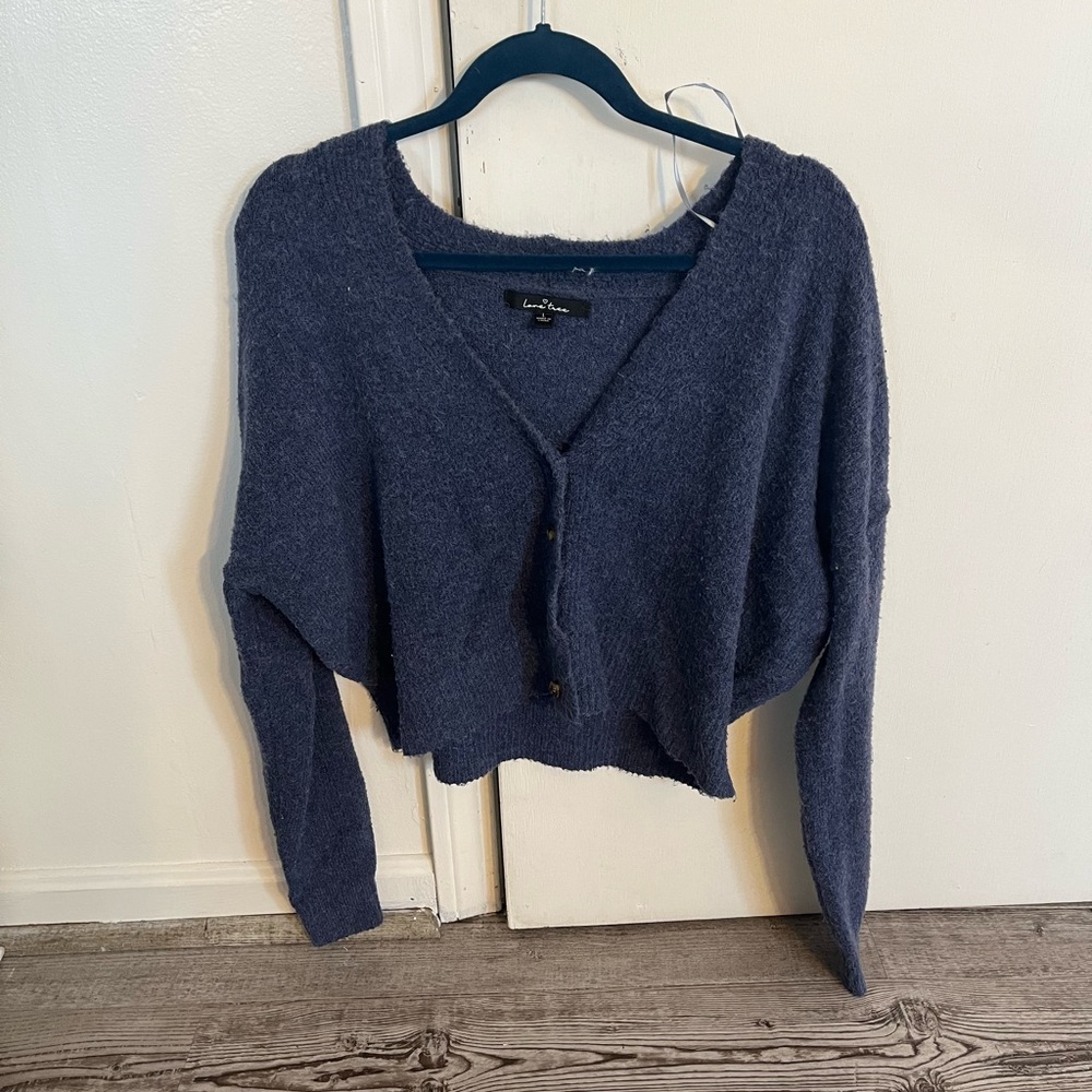 Love tree cardigan, blue, large